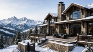 Mansão de luxo em encosta nevada com vista para montanhas em Aspen