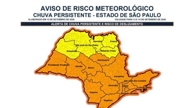 Na região de Itapetininga, Itapeva pode registrar acumulado de até 100 milímetros no período.