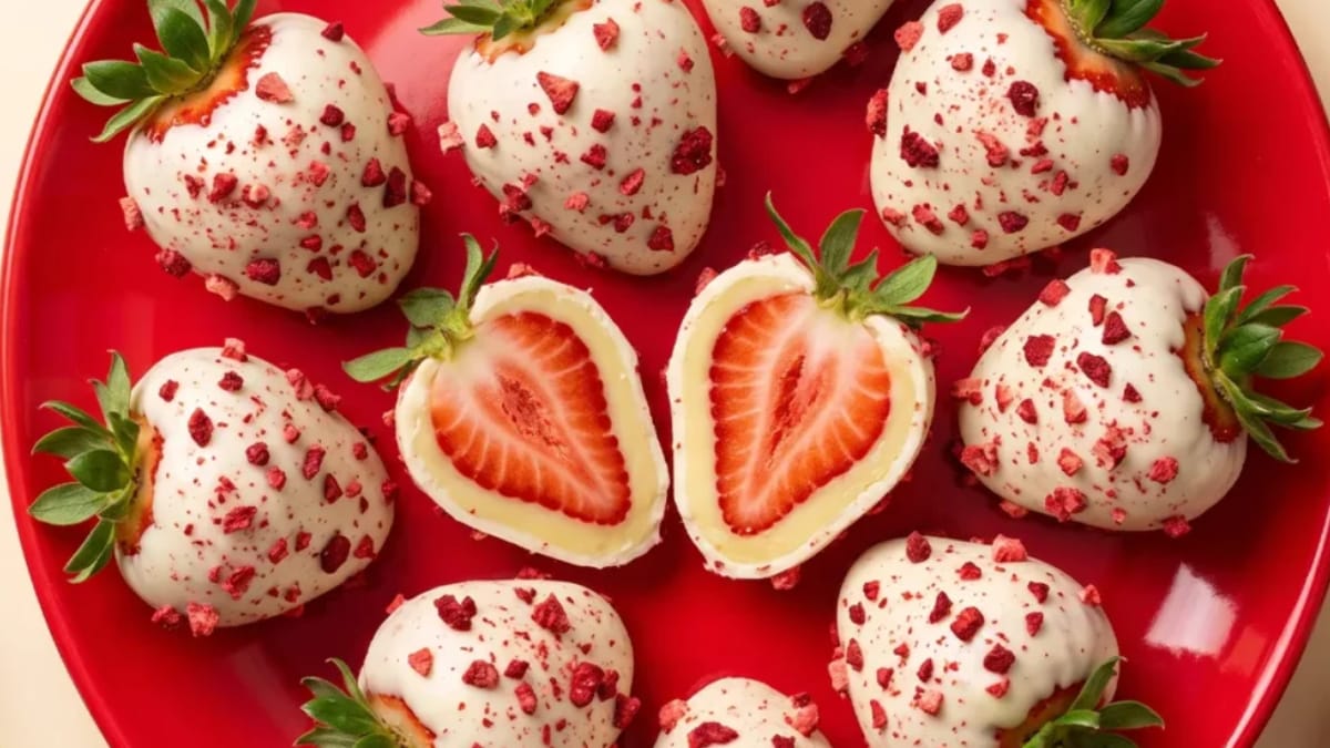Morango cravejado conquista pelo contraste entre a fruta fresca, o recheio cremoso e a casquinha crocante (Divulgação: Ifood Institucional)