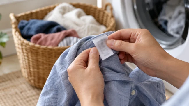 A etiqueta da roupa complementa as orientações de uso do produto. Imagem ilustrativa gerada por inteligência artificial.