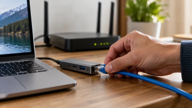 Comparar cabo e Wi-Fi pode ajudar a investigar onde surge uma limitação. Imagem ilustrativa gerada por inteligência artificial.