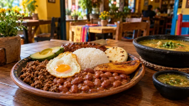 Um almoço servido em combinação ilustra o formato do menu do dia. Imagem gerada por IA.
