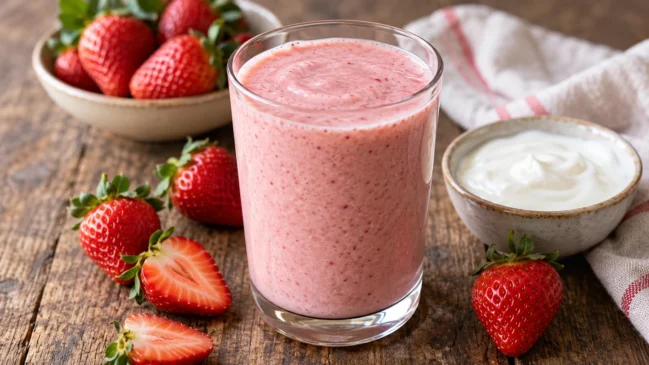 Maturação da fruta e quantidade de iogurte modificam sabor e cor. Imagem ilustrativa gerada por inteligência artificial.