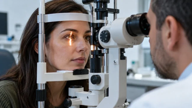 Alterações oculares podem exigir avaliação específica, além dos exames hormonais. Imagem gerada por IA.