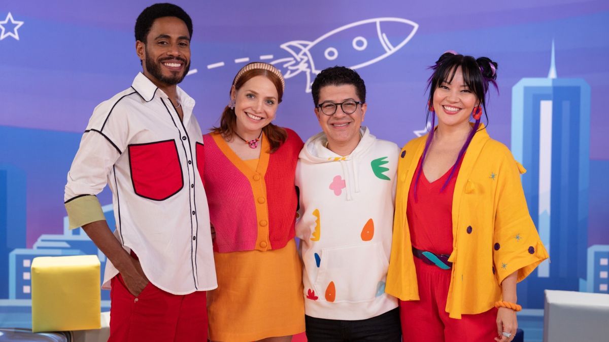 TV Globinho_Ícaro Silva, Letícia Colin, Paulo Mathias Jr., e Geovanna Tominaga_FOTO Angélica Goudinho/Globo