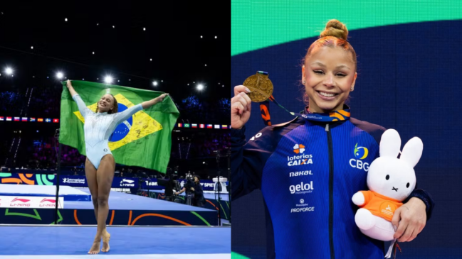 Rebeca Andrade conquistou o ouro no salto, enquanto Flávia Saraiva fica com o bronze na trave / MeloGym/CBG /