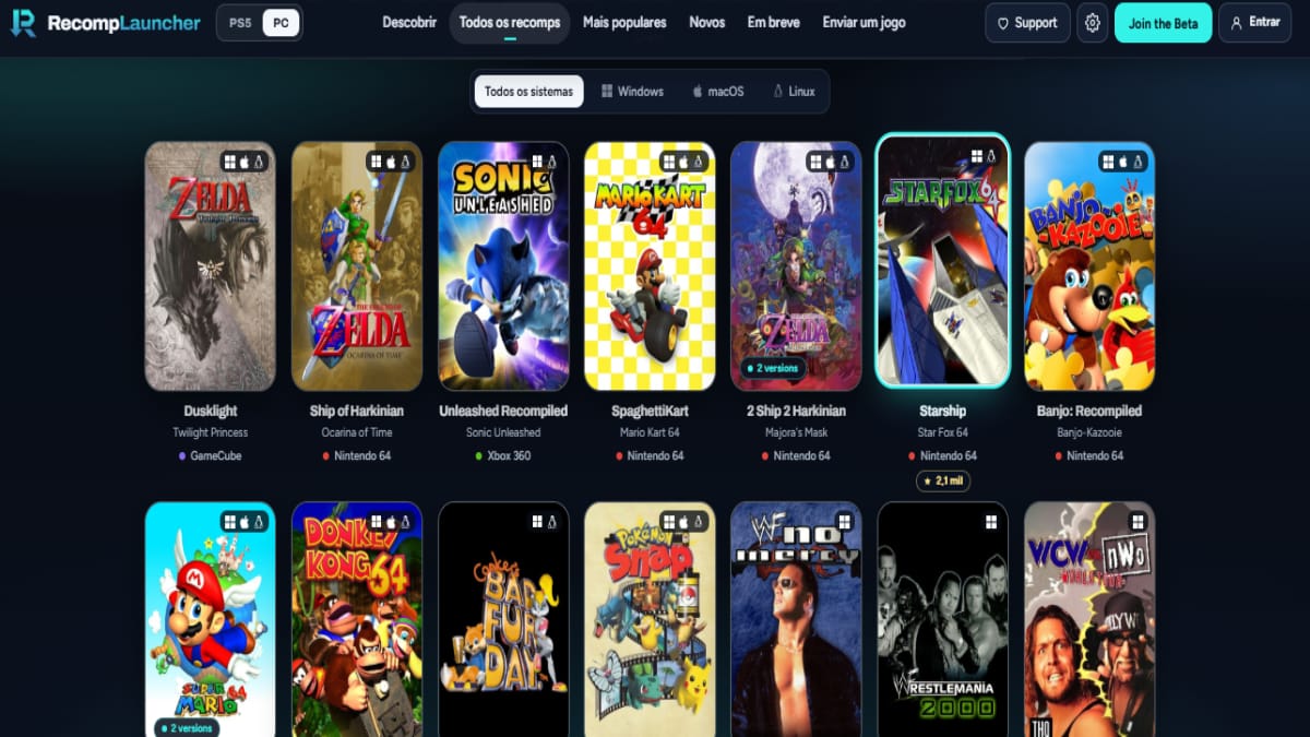 Nova plataforma promete facilitar o acesso a adaptações de games antigos para PC (Foto: RecompLauncher)