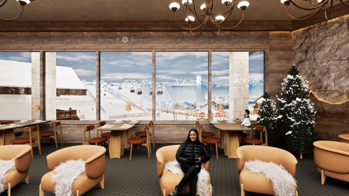 Restaurantes e lounges com vista para as pistas fazem parte da proposta de unir gastronomia, entretenimento e esportes de inverno em um mesmo espaço (Foto: Divulgação/Swiss Club)