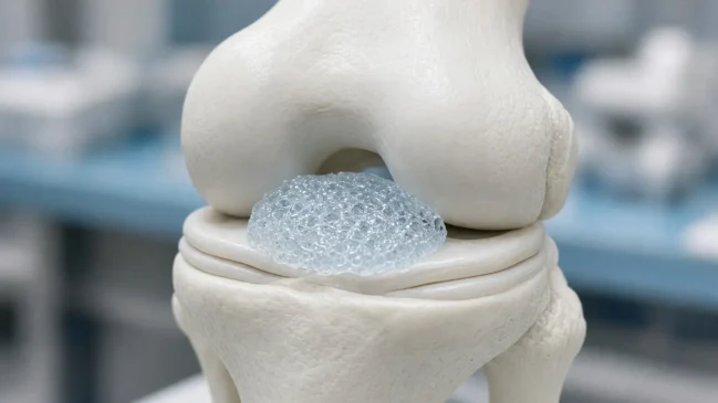 Representação de biomaterial em superfície de cartilagem do joelho