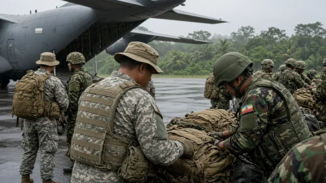 Militares em exercício conjunto em base na América Latina durante ampliação da ofensiva antidrogas