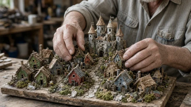 Aposentado exibe vilarejo em miniatura do Efteling montado com sobras de construção
