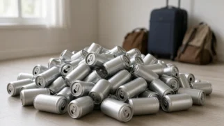 Pilha de latas de alumínio vazias acumuladas para troca e poupança familiar