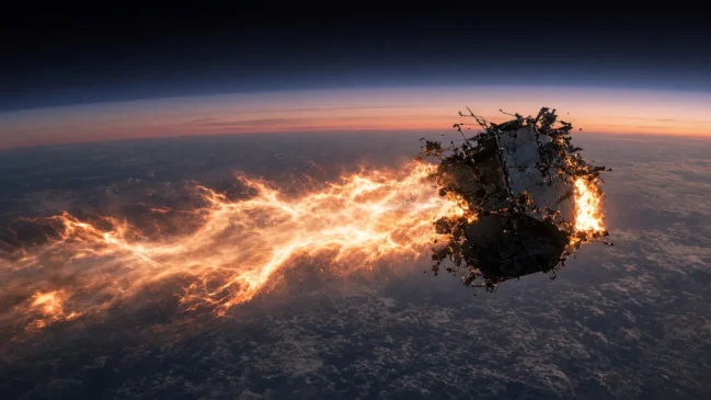 Rastro de plasma de satélite em reentrada atmosférica
