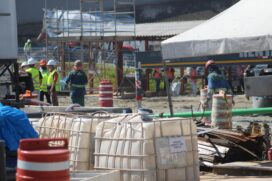 Trabalhos no canteiro de obras para a construção da futura estação Vila Formosa da Linha 2-Verde do Metrô de São Paulo