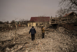 Destruição causada pelos ataques russos em Baryshivka