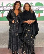 Daniela Mercury e Malu Verçosa apostou em vestidos e casacos pretos para se proteger do frio