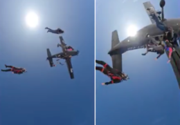 Paraquedistas saltam momentos antes de avião cair em Boituva-SP