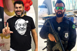 O guarda municipal Marcelo Aloizio de Arruda, de 50 anos, foi assassinado durante sua festa de aniversário pelo policial penal bolsonarista Jorge Guaranho (à direita da imagem)