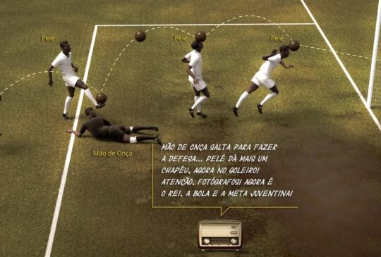 Reprodução do gol de Pelé, na Rua Javari, contra o Juventus