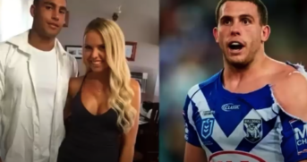O jogador australiano de rúgbi Michael Lichaa, sua noiva seu companheiro de time, Adam Elliott