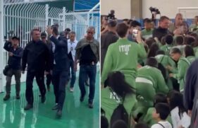 O político, a primeira-dama, Michelle, e o candidato a governador por São Paulo Tarcísio de Freitas marcaram presença na sede do Instituto Neymar.