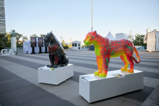 Ao todo estão disponíveis 31 peças, que fizeram parte da Jaguar Parade, uma intervenção artística urbana que reúne esculturas de onças-pintadas estilizadas