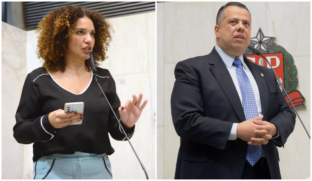 Os deputados estaduais de SP Mônica Seixas (PSOL) e Wellington Moura (Republicanos), no plenário da Alesp