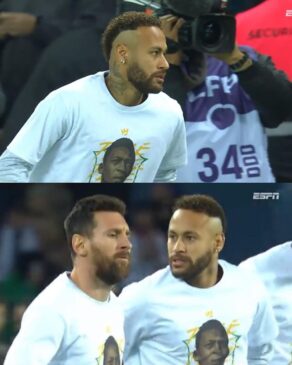 Neymar e Messi em homenagem do PSG ao Rei Pelé