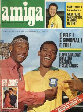 Capa da revista Amiga com o registro da viagem de Wilson Simonal ao lado de Pelé