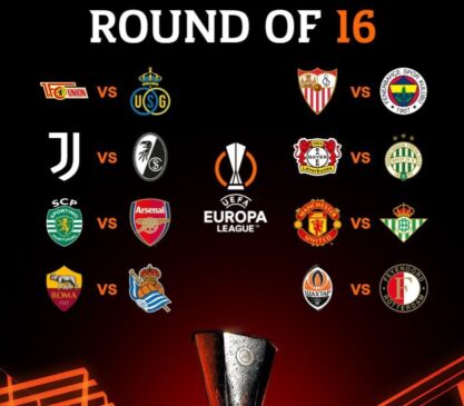 A Uefa sorteou nesta sexta-feira os confrontos de oitavas de final da Liga Europa, um dia depois do encerramento da fase de 16 avos de final
