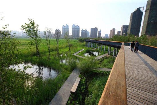 Parque alagável de Qunli, na China, criado para reter, filtrar e devolver ao solo a água da chuva