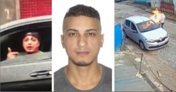 Celso Edgar da Silva (ao centro) aparece em dois vídeos. No da direita ele ameaça Fabrício Alves de Araújo. No da esquerda ele ateia fogo no desafeto
