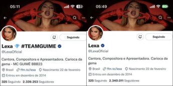Em sua bio e seu nome no Twitter, a carioca removeu o trecho que demonstrava apoio ao marido com os dizeres "Team Guimê BBB23"