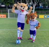 Com bandeiras e foguetes, o grupo se manifestou contra a troca da identidade visual do mascote, o Raposão