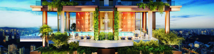Projeto do empreendimento On the Sky com piscina de borda infinita no 22&ordm; andar