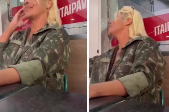 No vídeo, postado na noite de sábado (6) uma mulher aparece vestindo um casaco de estampa militar e começa a disparar diversos insultos racistas