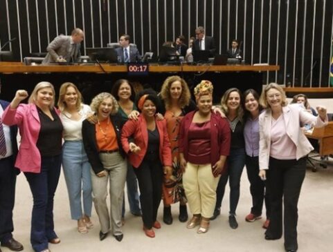 Deputadas comemoram no Plenário a aprovação do projeto