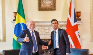 O presidente Luiz Inácio Lula da Silva e o primeiro-ministro do Reino Unido, Rishi Sunak
