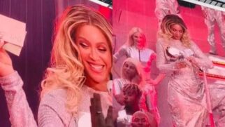 Assim que Beyonce avistou o cartaz, ela parou o show e pediu para um de seus dançarinos pegar o envelope lacrado.