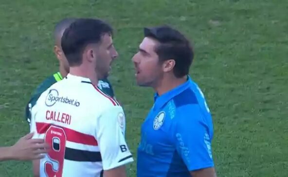 Abel Ferreira e Calleri, durante o último São Paulo e Palmeiras