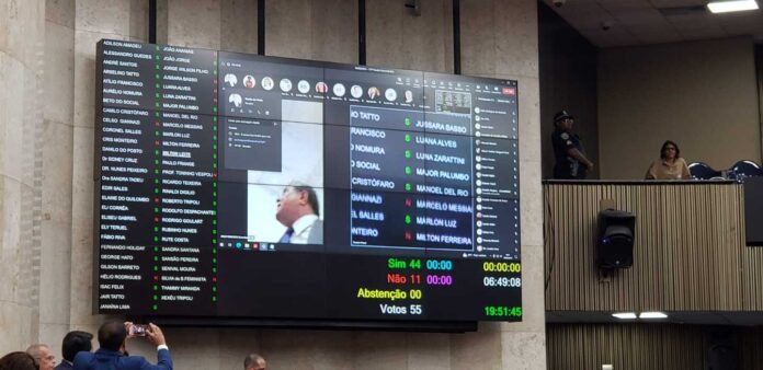 Placar da votação da revisão do Plano Diretor de SP, na Câmara Municipal