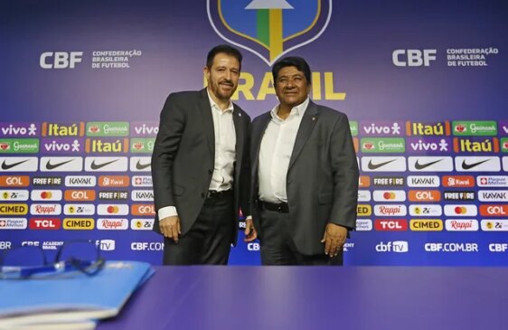 Ramon Menezes, técnico interino da seleção brasileira, e o presidente da CBF, Ednaldo Rodrigues