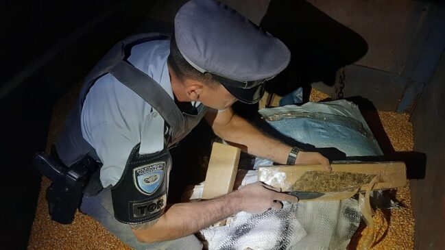 Os policiais encontraram os tijolos em meio à carga de milho