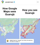 A cidade de Guarujá viralizou nas redes sociais após a conta oficial do Google Maps postar uma comparação do formato da Pérola do Atlêntico com um dragão