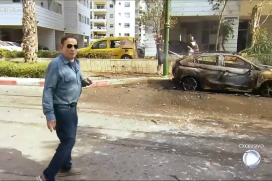 Roberto Cabrini, repórter da Record, teve que interromper uma entrevista após um alerta de bomba no sul de Israel