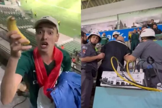Em um dos vídeos publicados nas redes sociais, um torcedor aparece com uma banana na mão afirmando que "foi o careca" quem atirou a fruta nele, chamando-o de "macaco"