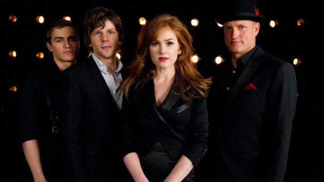 Jesse Eiseberg, Woody Harrelson, Dave Fraco e Isla Fisher em 'Truque de Mestre'