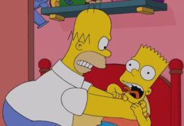 Na cena comum da série, Homer castigava a rebeldia do filho apertando seu pescoço