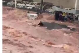Moradores registraram imagens que mostram a avenida completamente coberta pela água