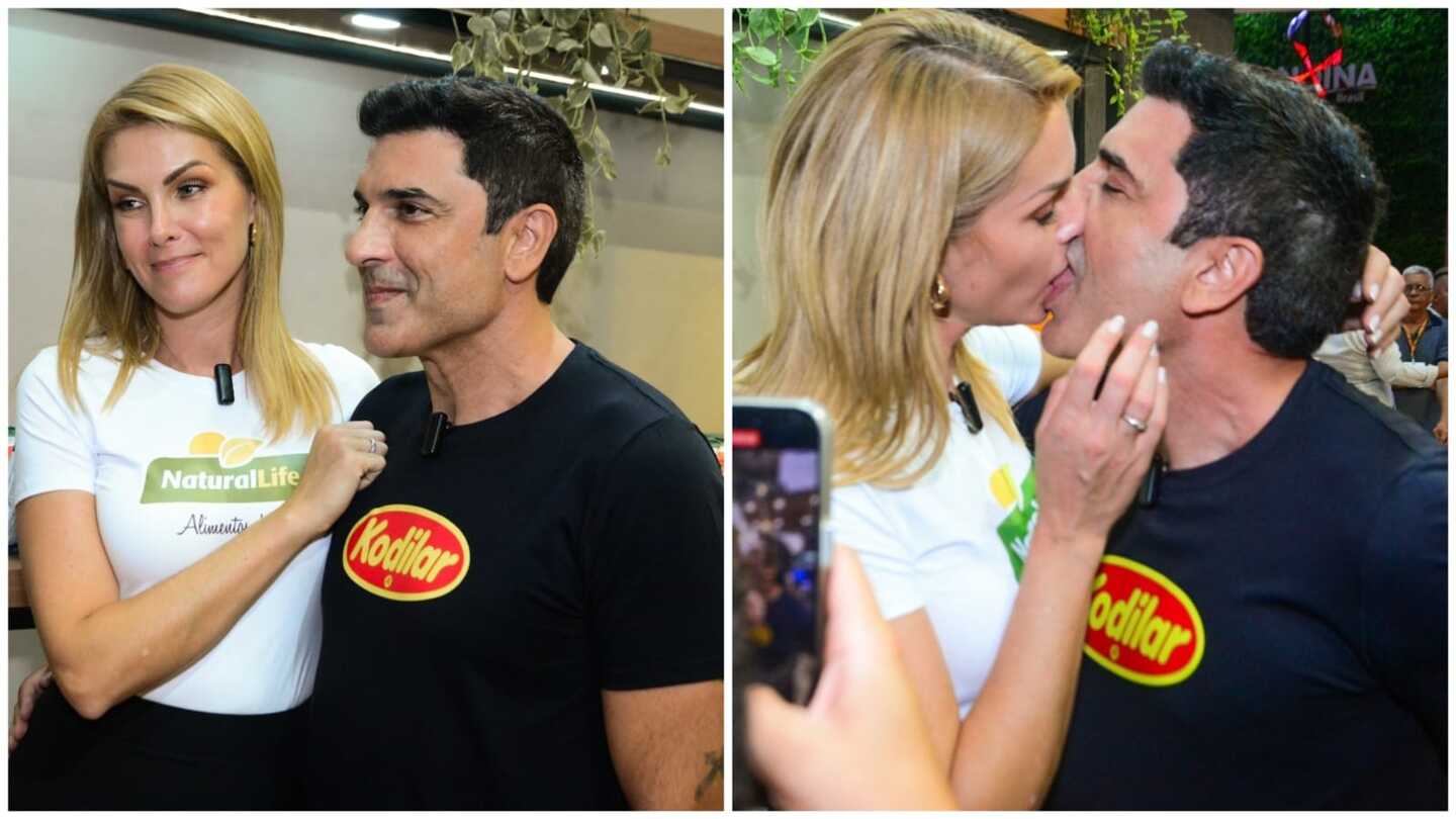 Ana Hickmann e Edu Guedes trocam beijos e carinhos em primeiro evento como casal